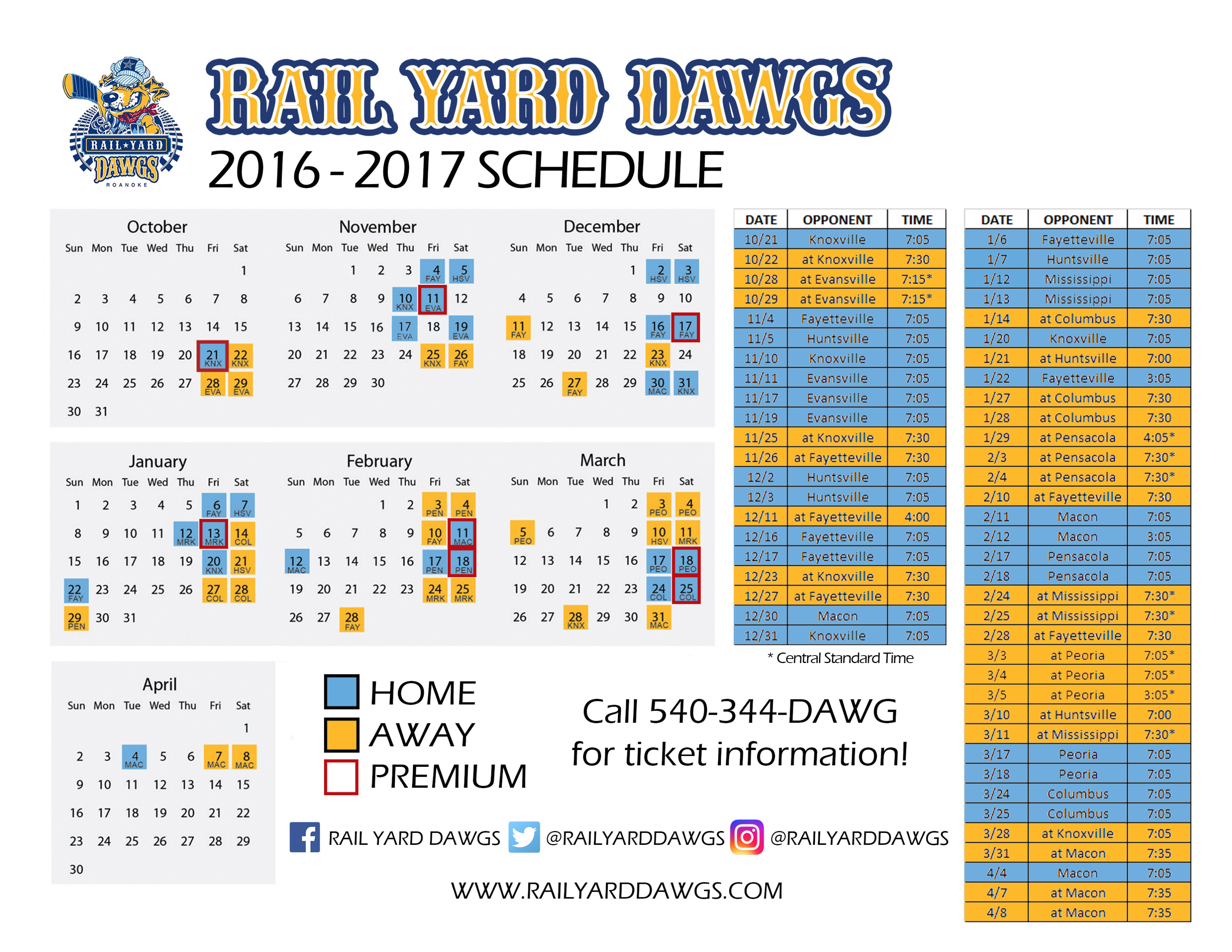 2016 2017 Rail Yard Dawgs Schedule